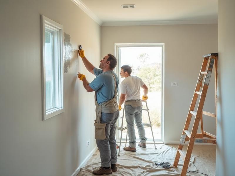 Professional painters working on a home